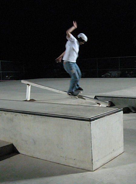 Bryan Park nollie-to-boardslide on the white rail